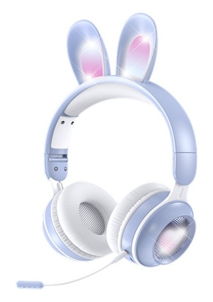 Mikrofonlu Kablosuz Sevimli Tavşanlar Kızlar LED Stereo Müzik Bluetooth Kulaklık (Yurt Dışından)