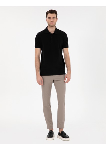 Erkek Siyah Slim Fit %100 Pamuk Polo Yaka Basic Tişört 50306448-VR046