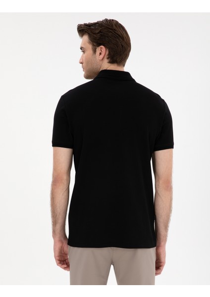 Erkek Siyah Slim Fit %100 Pamuk Polo Yaka Basic Tişört 50306448-VR046