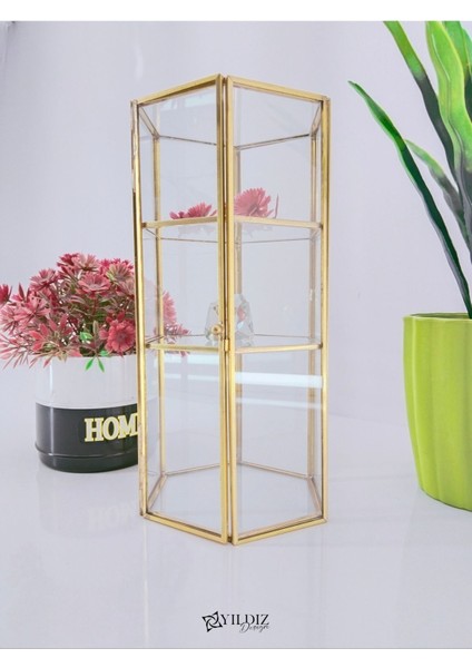 30CM. X15CM.×15CM.GOLD Dekoratif. Makyaj Masası Düzenleyici 3 Katlı Mini Pirinç Cam Raf. fiyatları