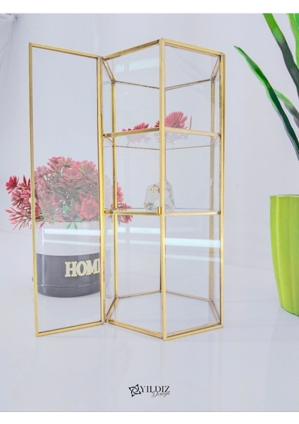 30CM. X15CM.×15CM.GOLD Dekoratif. Makyaj Masası Düzenleyici 3 Katlı Mini Pirinç Cam Raf. fırsatları