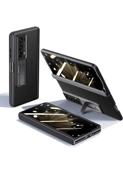 Honor Magic V2 5g Pu Deri Kaplamalı Pc Cilt-Dokunmatik Kılıf Menteşe Koruma Kickstand Telefon Kapağı (Yurt Dışından)