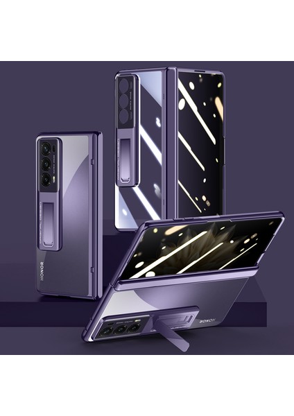 Honor Magic V2 5g Menteşe Koruma Kickstand Kapak Şeffaf Pc Galvanik Telefon Kılıfı (Yurt Dışından)