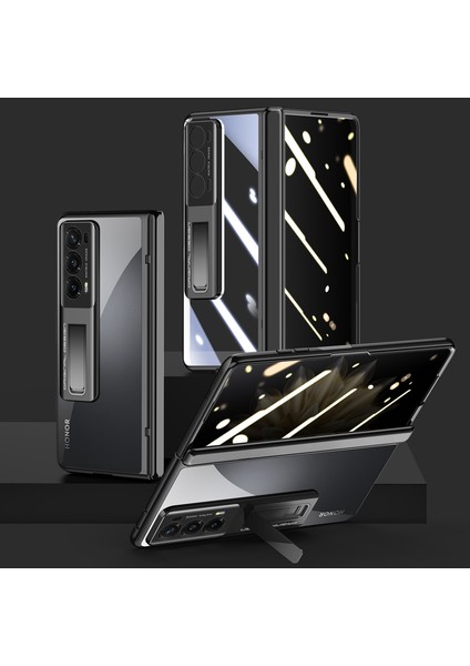 Honor Magic V2 5g Menteşe Koruma Kickstand Kapak Şeffaf Pc Galvanik Telefon Kılıfı (Yurt Dışından)