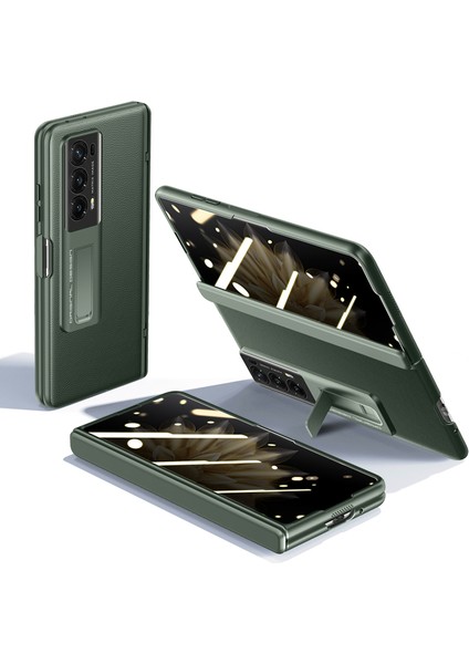 Honor Magic V2 5g Pu Deri Kaplamalı Pc Cilt-Dokunmatik Kılıf Menteşe Koruma Kickstand Telefon Kapağı (Yurt Dışından)