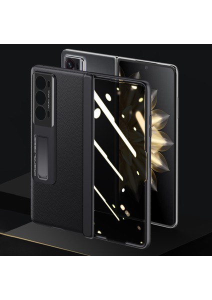 Honor Magic V2 5g Pu Deri Kaplamalı Pc Cilt-Dokunmatik Kılıf Menteşe Koruma Kickstand Telefon Kapağı (Yurt Dışından)