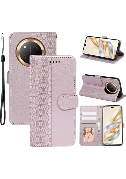 Honor Magic 7 Lite Çizilmez Eşkenar Dörtgen Deri Telefon Kapağı (Yurt Dışından)