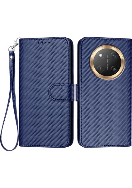 Honor Magic 7 Lite Cüzdan Karbon Fiber Doku Deri Kapak Kayış (Yurt Dışından)