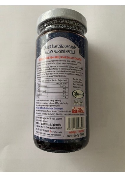 Organik Yaban Mersini Reçeli 260 gr fiyatları