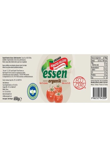 Organik Domates Salçası (660 cc) fiyatları
