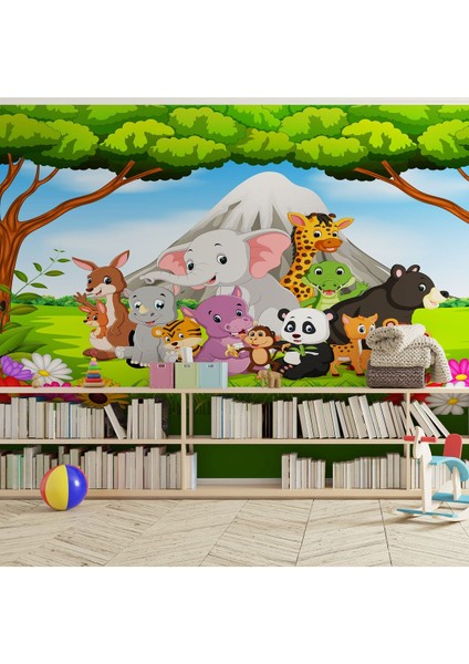 Renkli Orman Hayvanları ile Eğlenceli Çocuk Odası Duvar Kağıdı-3d Duvar Kağıdı modelleri