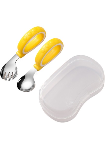 316L Paslanmaz Çelik Dirsek Kaşık ve Çatal Kısa Saplı Çocuk Sofra Takımı Kendi Kendine Beslenme Eğitimi Çatal Kaşık Yemeyi Öğren Özel Kaşık (Yurt Dışından)