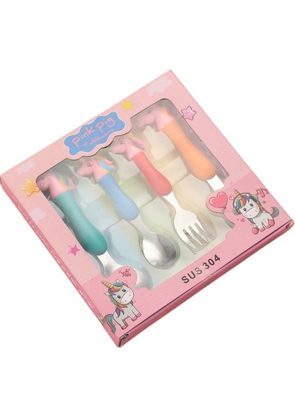 304 Domuzcuk Kaşık ve Çatal Paslanmaz Çelik Karikatür Çocuk Sofra Seti Yaratıcı Sevimli Çorba Kaşığı Çatal (Yurt Dışından)