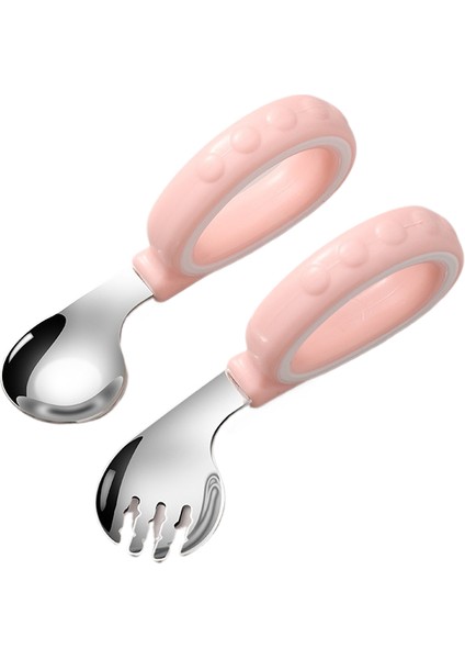 316L Paslanmaz Çelik Dirsek Kaşık ve Çatal Kısa Saplı Çocuk Sofra Takımı Kendi Kendine Beslenme Eğitimi Çatal Kaşık Yemeyi Öğren Özel Kaşık (Yurt Dışından)