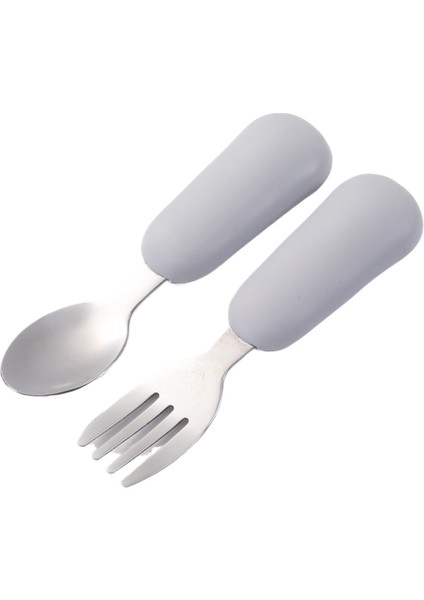 Çocuk Çatal ve Kaşık Seti Bebek Çatal ve Kaşığı Kısa Saplı Paslanmaz Çelik Silikon Çatal ve Kaşık Bebek Tamamlayıcı Gıda Çatal Kaşık (Yurt Dışından)