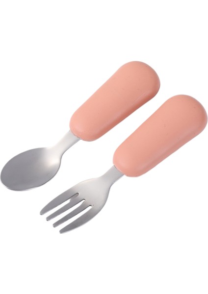 Çocuk Çatal ve Kaşık Seti Bebek Çatal ve Kaşığı Kısa Saplı Paslanmaz Çelik Silikon Çatal ve Kaşık Bebek Tamamlayıcı Gıda Çatal Kaşık (Yurt Dışından)