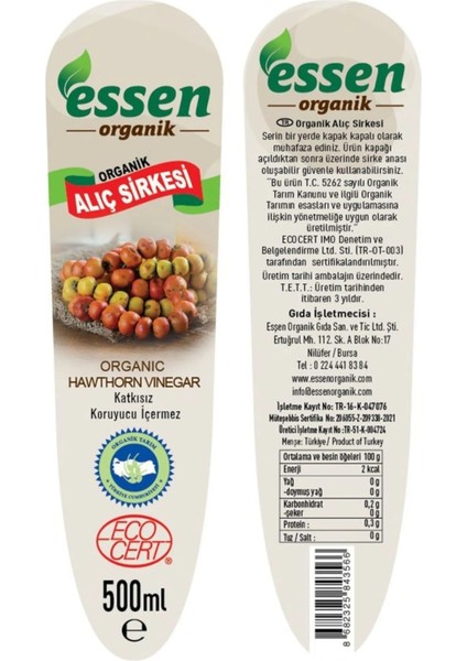 Organik Alıç Sirkesi 500 ml fiyatları