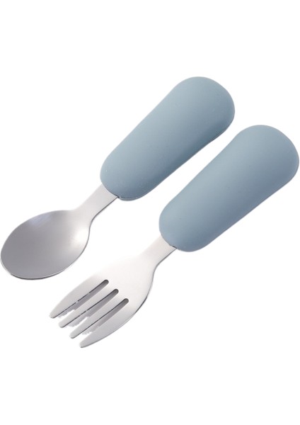 Çocuk Çatal ve Kaşık Seti Bebek Çatal ve Kaşığı Kısa Saplı Paslanmaz Çelik Silikon Çatal ve Kaşık Bebek Tamamlayıcı Gıda Çatal Kaşık (Yurt Dışından)
