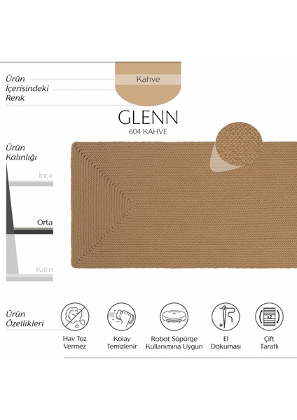 Glenn 604 Kahve Yolluk Uzun Antre Hol Koridor Banyo Halısı Hasır Dokulu Dekoratif Jüt Banyo Paspası