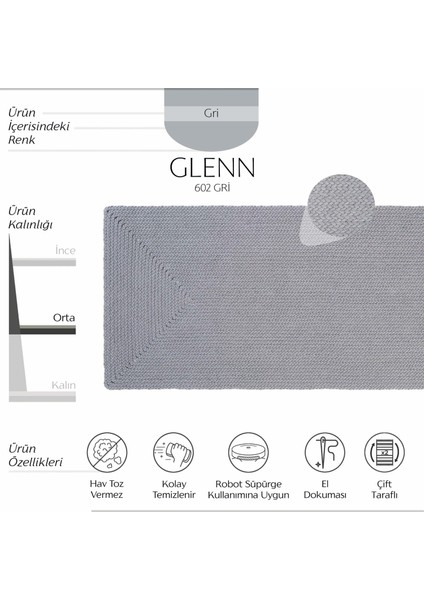 Glenn 602 Gri Yolluk Uzun Halı Antre Hol Koridor Halısı Hasır Dokulu Dekoratif Jüt Banyo Paspası fiyatları