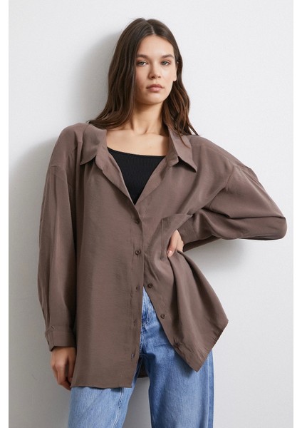 Oversize Cepli Modal Gömlek Lacivert