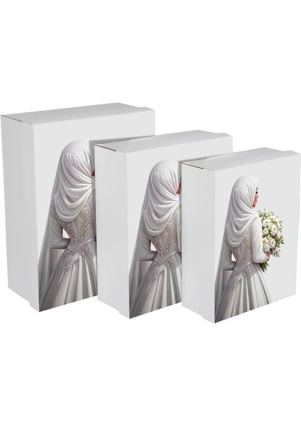 Gelin Bohçası - Gelin Kutusu - Çeyiz Kutusu- Hediye Seti - Tesettürlü Gelin Kutusu 3'lü Set