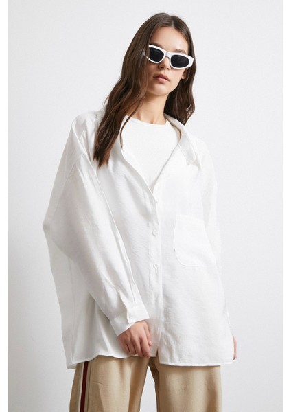 Oversize Cepli Modal Gömlek Lacivert