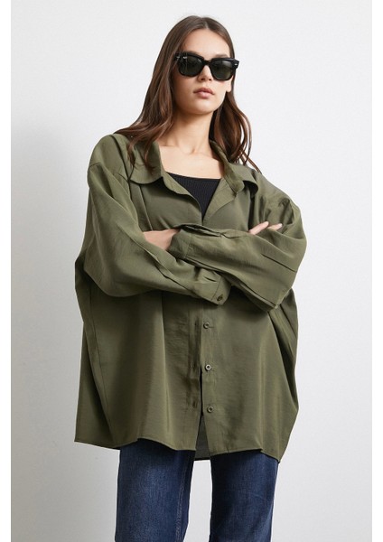 Oversize Cepli Modal Gömlek Lacivert