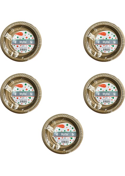 My-Ebi Altın Renkli Parti Davet Plastik Tabak - 17 Cm. - 25 Adetlik 5 Paket