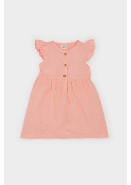 Kız Bebek Basic Düz Kısa Kollu Flamlı Poplin Elbise Z7402A225SM