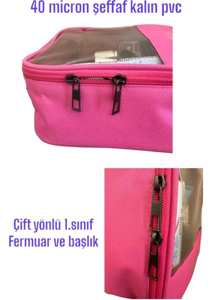 Şeffaf Panelli Makyaj Çantası Makyaj Malzemeleri Düzenleyici 22X20 cm