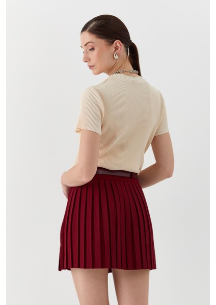 Pileli Mini Etek Bordo indirimleri