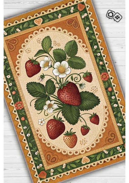 Art Deco Çilek Desenli Halı Bitki Temalı Çok Renkli Modern Çilek Desenli Dijital Baskı Halı