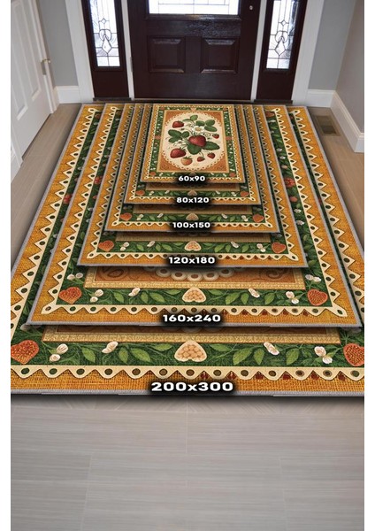 Art Deco Çilek Desenli Halı Bitki Temalı Çok Renkli Modern Çilek Desenli Dijital Baskı Halı