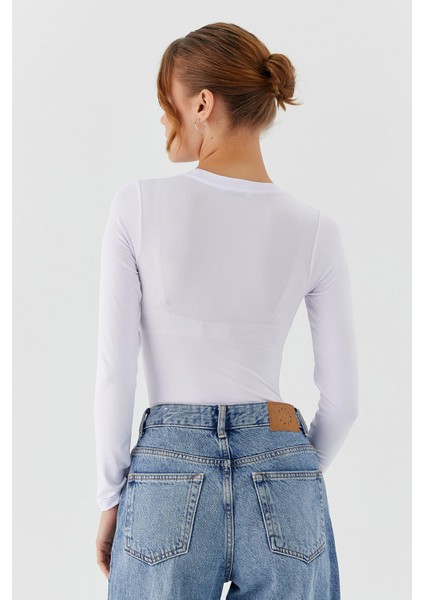 Uzun Kol Çıtçıtlı Body Beyaz fırsatları