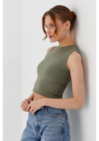 Sıfır Kol Crop Bluz Hakı fiyatları