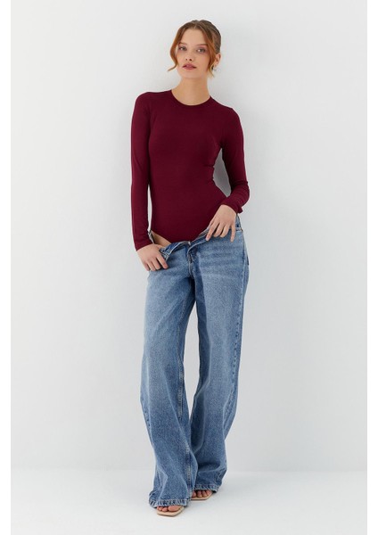 Uzun Kol Çıtçıtlı Body Bordo