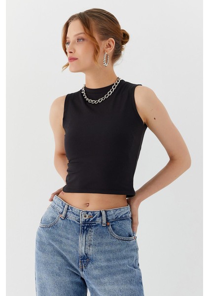 Sıfır Kol Crop Bluz Sıyah modelleri