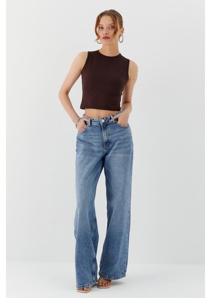 Sıfır Kol Crop Bluz Kahve fiyatları