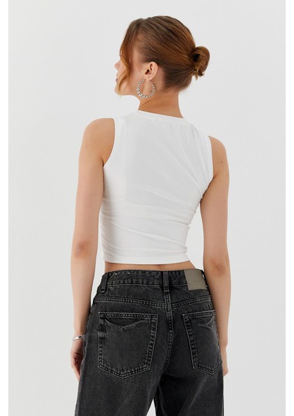 Sıfır Kol Crop Bluz Beyaz indirimleri