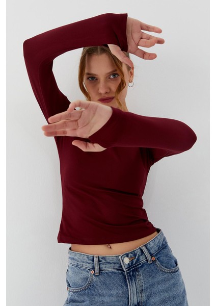 Parmak Geçmeli Body Bordo