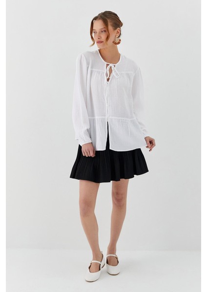 Bağlamalı Müslin Gömlek Beyaz modelleri