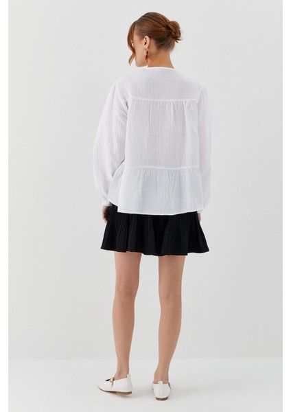 Bağlamalı Müslin Gömlek Beyaz indirimleri