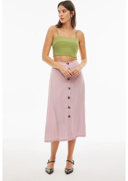Bethas Regular Fit Midi Boy Açık Yeşil Renk Etek