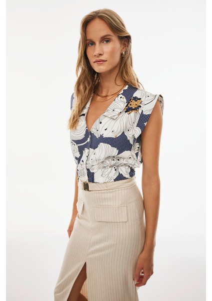 Elbans Slim Fit Çizgili Desenli Midi Boy Bej Renk Etek modelleri