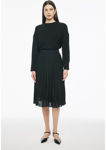 Elonias Regular Fit Midi Boy Siyah Renk Etek