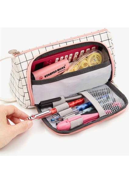 Kalem Kutusu Seyahat Kırtasiye Aksesuar Makyaj Çantası Masa Düzenleyici - Beyaz Renk fırsatları