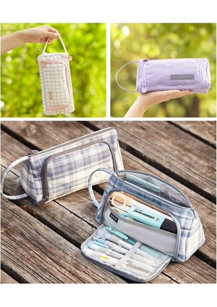 Kalem Kutusu Seyahat Kırtasiye Aksesuar Makyaj Çantası Masa Düzenleyici - Beyaz Renk indirimleri