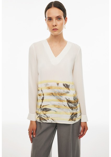 Allens Regular Fit V-Yaka Ekru Renk Kadın Bluz modelleri