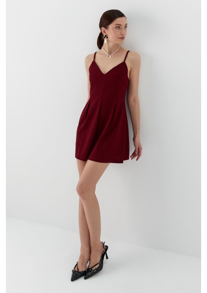 Ip Askılı Elbise Bordo modelleri